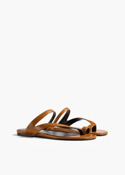 Khaite Sandals-Aimee Flat Sandal in Cuoio Leather