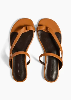 Khaite Sandals-Aimee Flat Sandal in Cuoio Leather