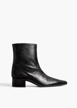 Khaite Boots-Andee Ankle Boot in Black Glazed Leather