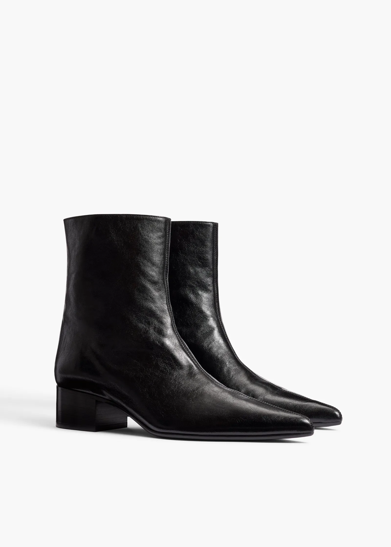 Khaite Boots-Andee Ankle Boot in Black Glazed Leather