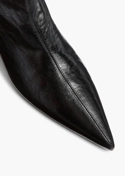 Khaite Boots-Andee Ankle Boot in Black Glazed Leather