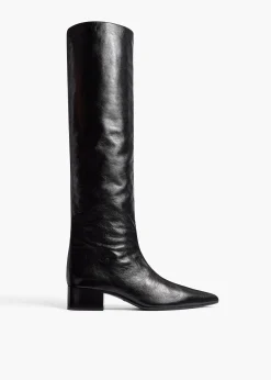 Khaite Boots-Andee Knee-High Boot in Black Glazed Leather