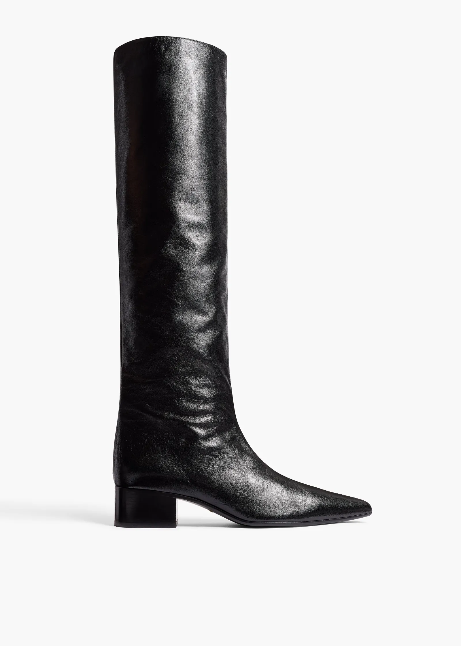 Khaite Boots-Andee Knee-High Boot in Black Glazed Leather