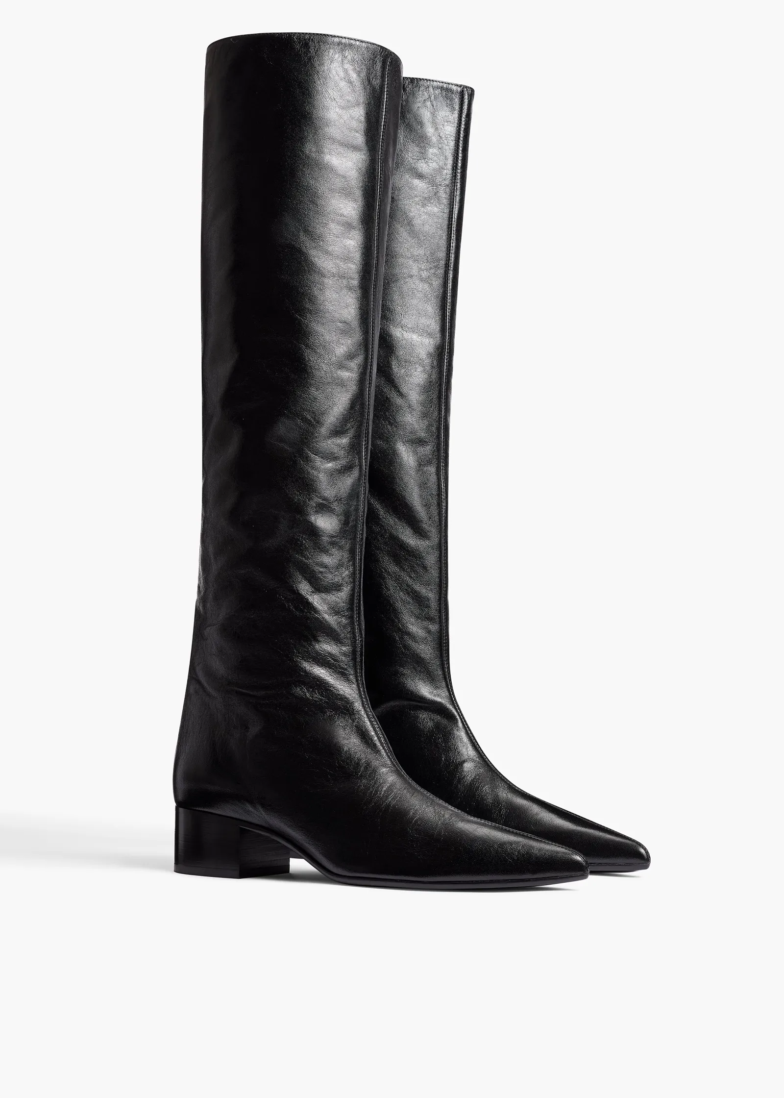Khaite Boots-Andee Knee-High Boot in Black Glazed Leather