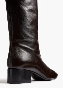 Khaite Boots-Andee Knee-High Boot in Black Glazed Leather