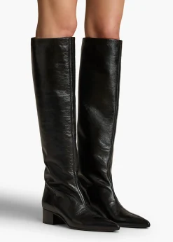Khaite Boots-Andee Knee-High Boot in Black Glazed Leather