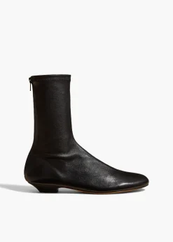 Khaite Boots-Apollo Flat Ankle Boot in Black Leather