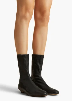 Khaite Boots-Apollo Flat Ankle Boot in Black Leather