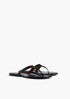 Khaite Sandals-Archer Flat Sandal in Black Leather