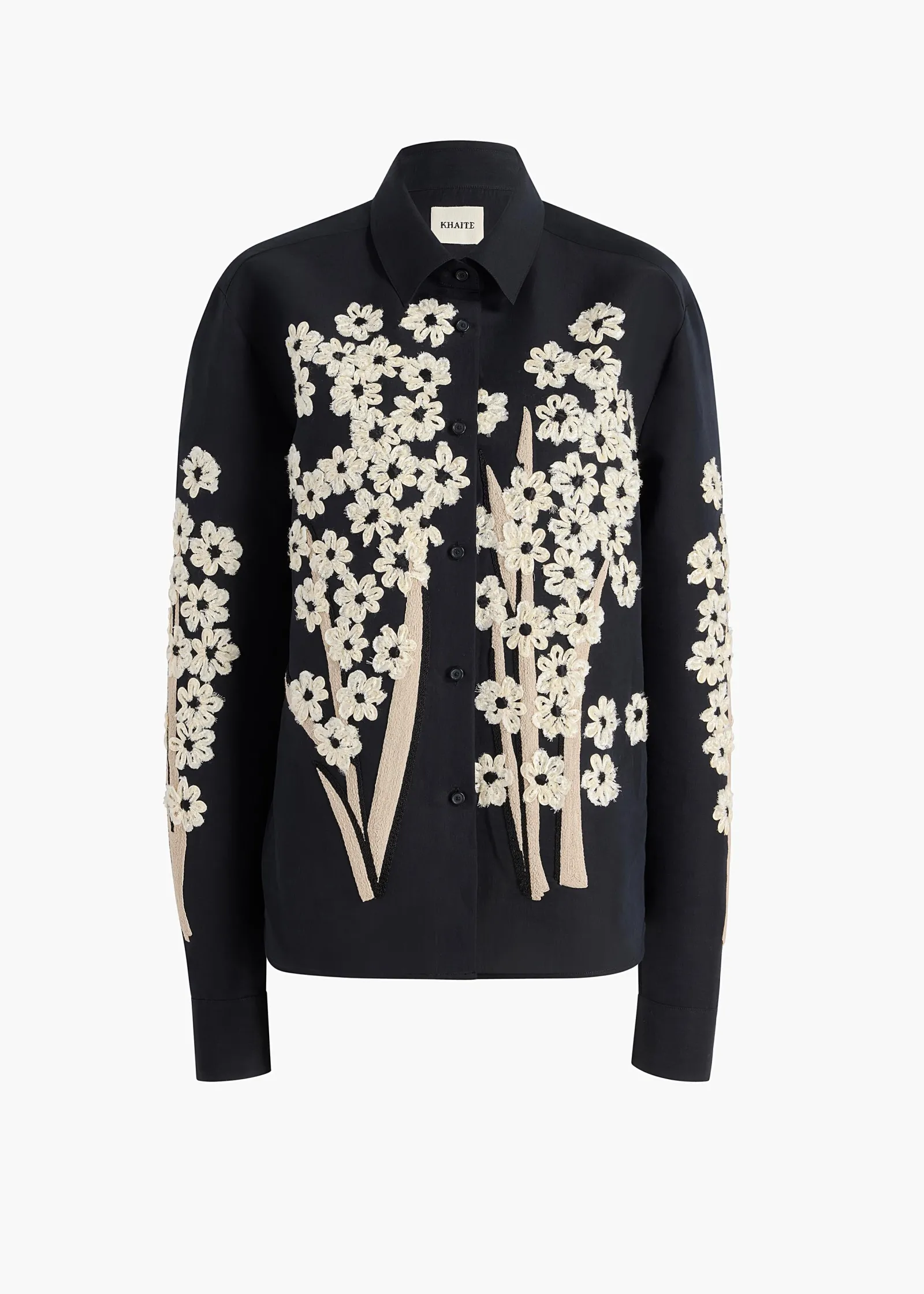 Khaite Shirts & Tops-Argo Top in Black with Floral Embroidery