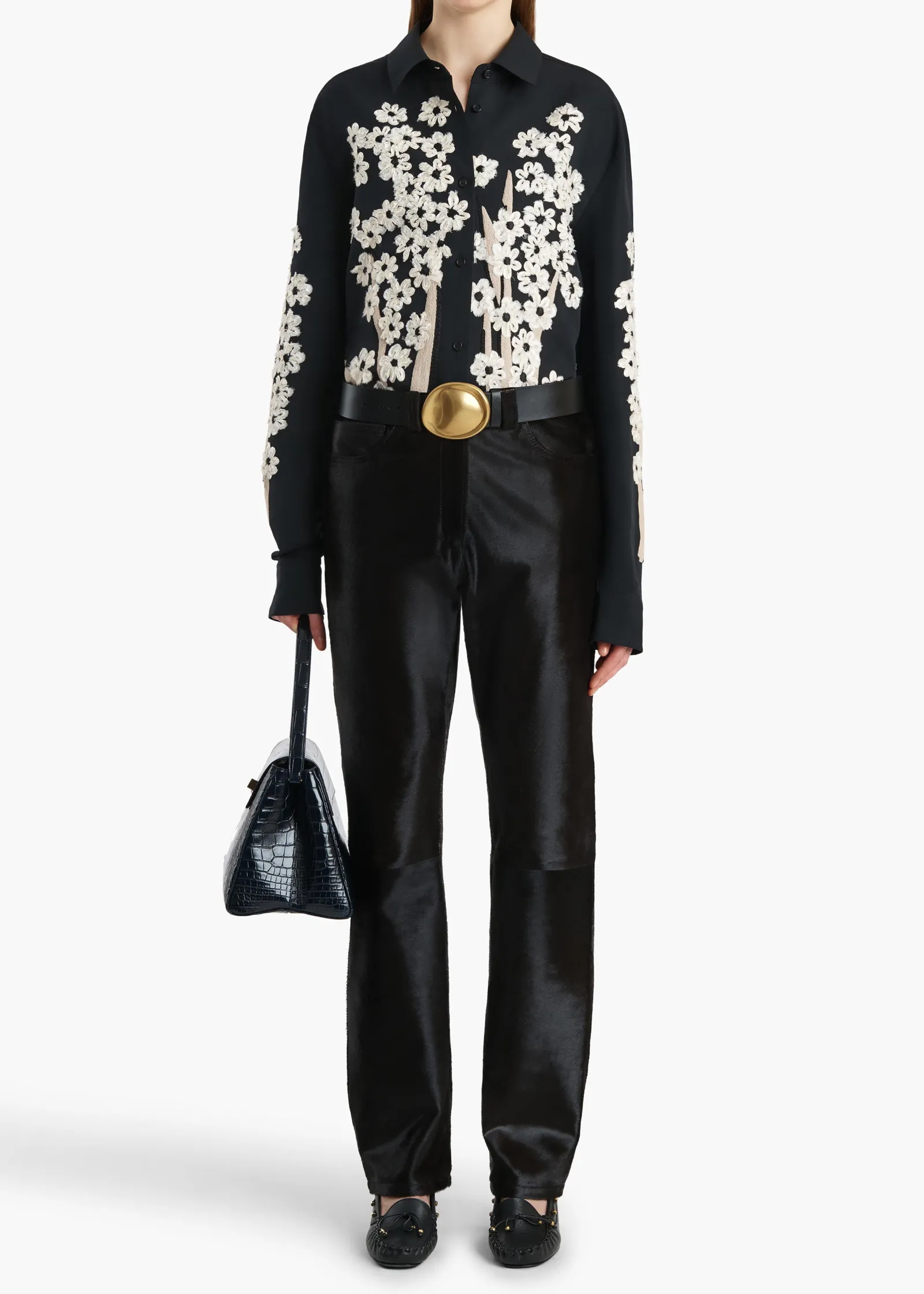 Khaite Shirts & Tops-Argo Top in Black with Floral Embroidery