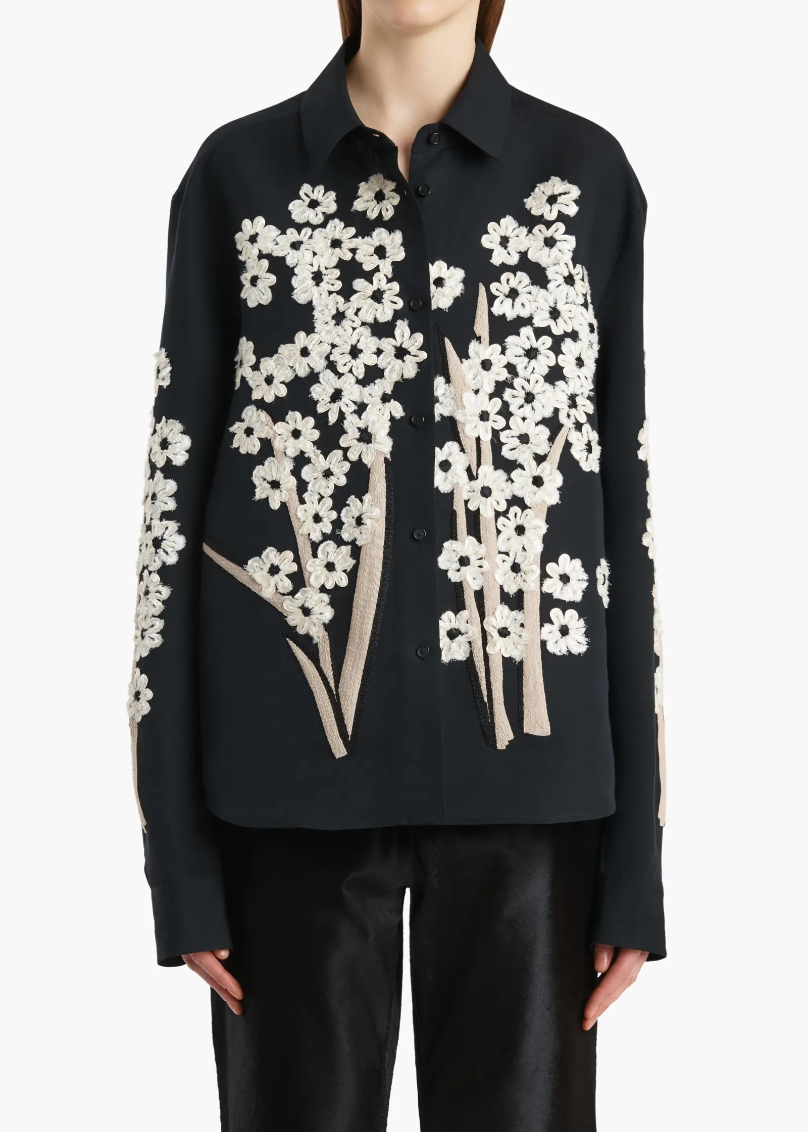 Khaite Shirts & Tops-Argo Top in Black with Floral Embroidery