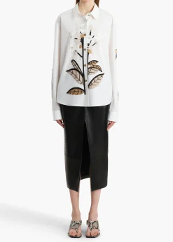 Khaite Shirts & Tops-Argo Top in Chalk Cotton with Floral Embroidery