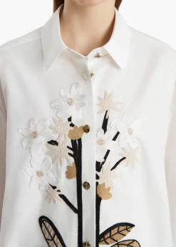Khaite Shirts & Tops-Argo Top in Chalk Cotton with Floral Embroidery