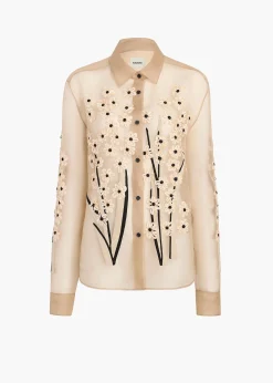 Khaite Shirts & Tops-Argo Top in Chalk Organza with Floral Bouquet Embroidery