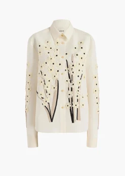 Khaite Shirts & Tops-Argo Top in Natural with Floral Embroidery
