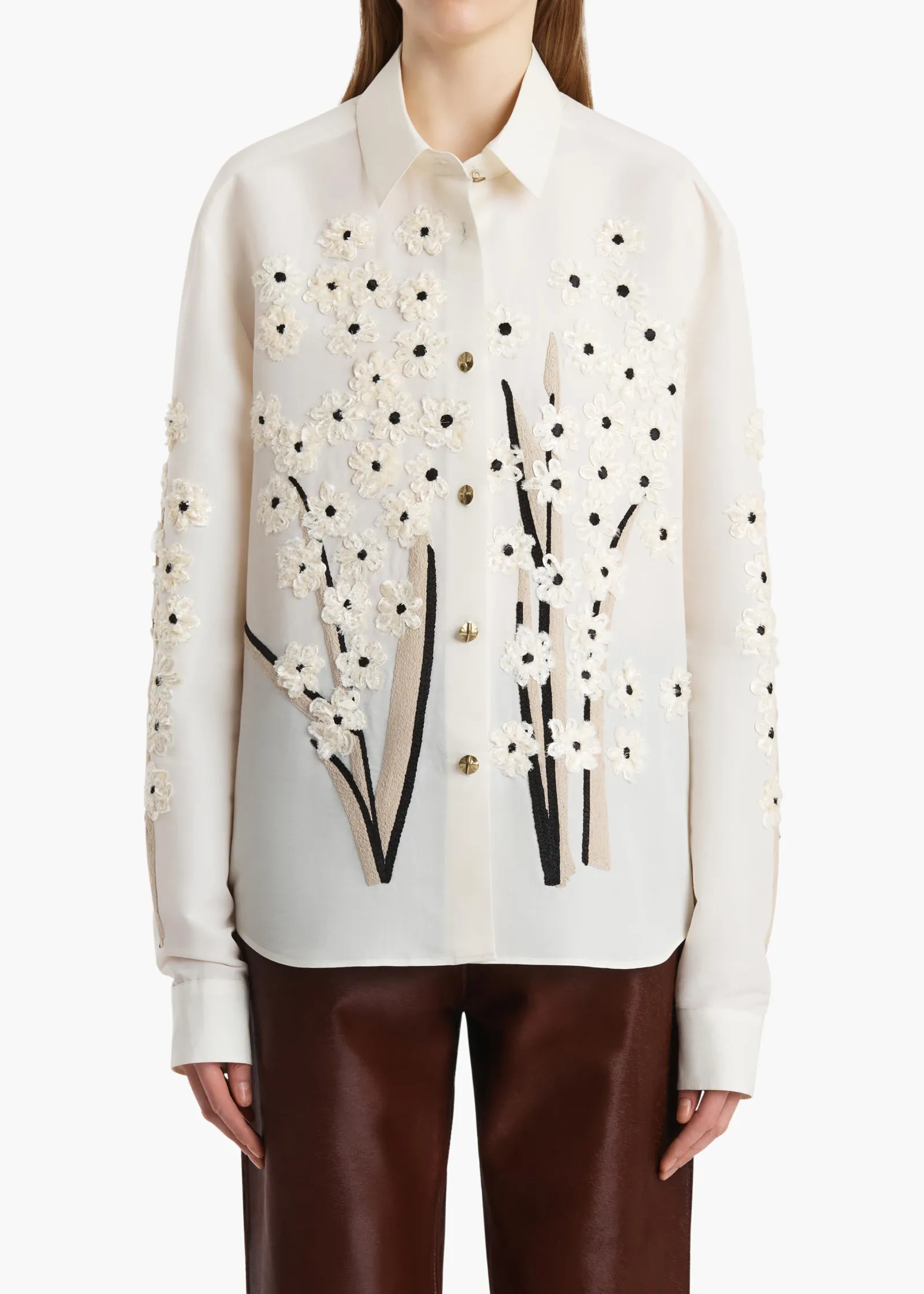 Khaite Shirts & Tops-Argo Top in Natural with Floral Embroidery