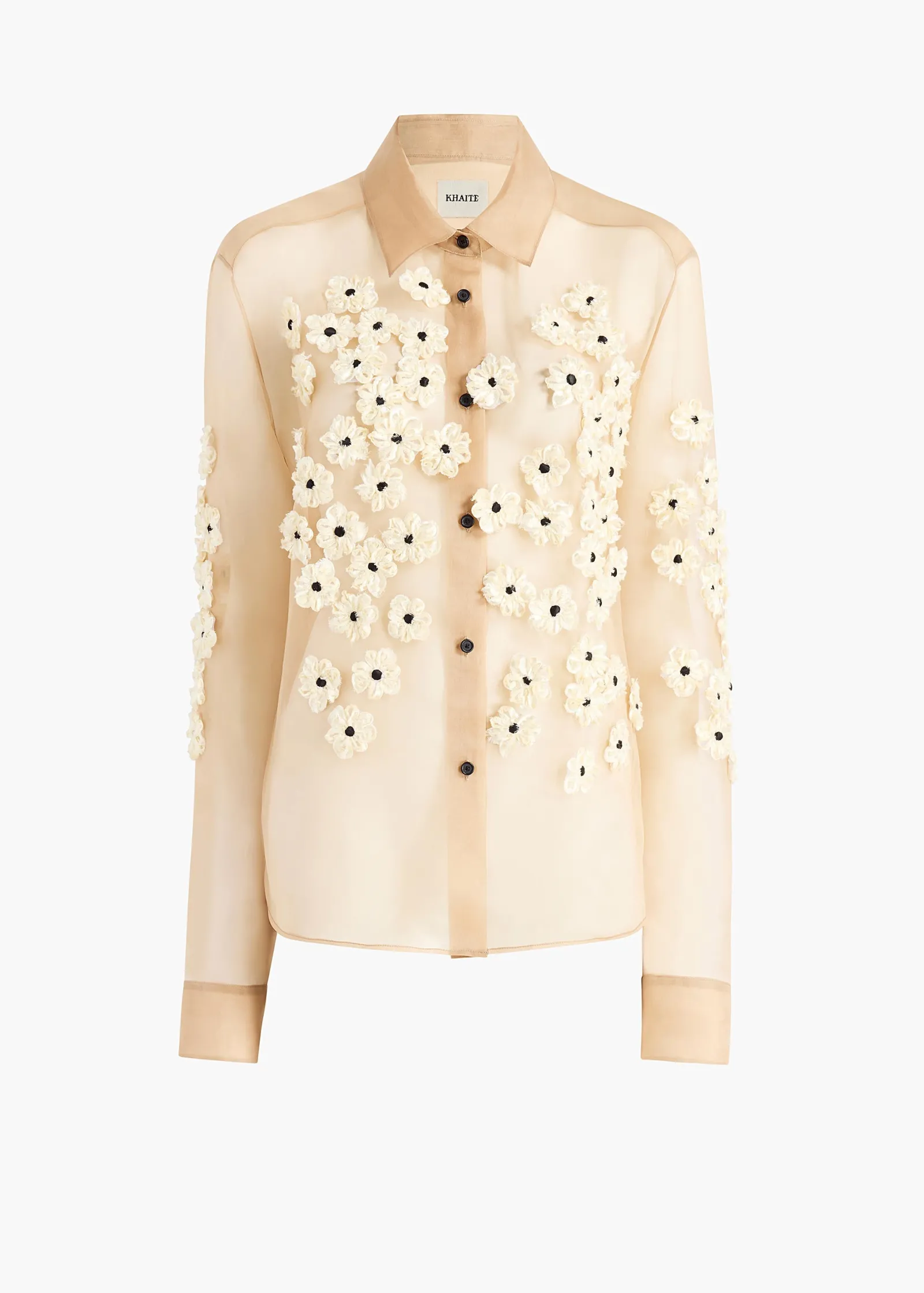 Khaite Shirts & Tops-Argo Top in Tea Stain with Floral Embroidery