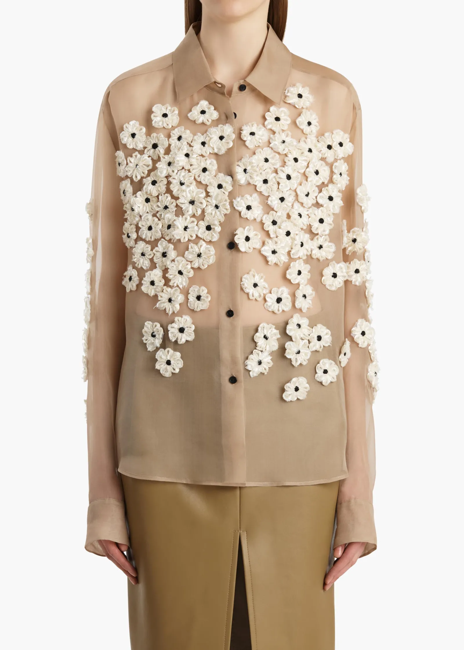 Khaite Shirts & Tops-Argo Top in Tea Stain with Floral Embroidery