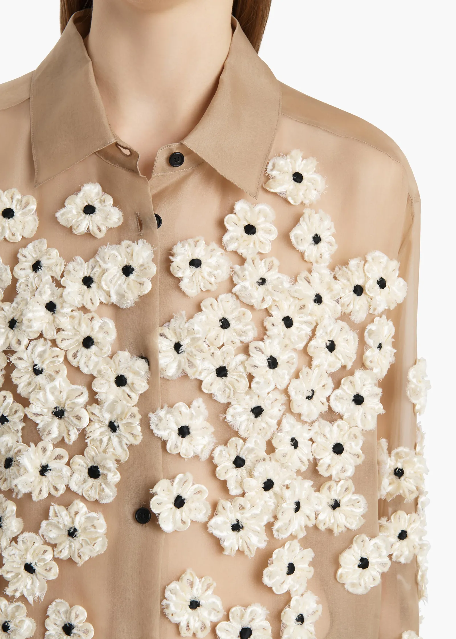 Khaite Shirts & Tops-Argo Top in Tea Stain with Floral Embroidery