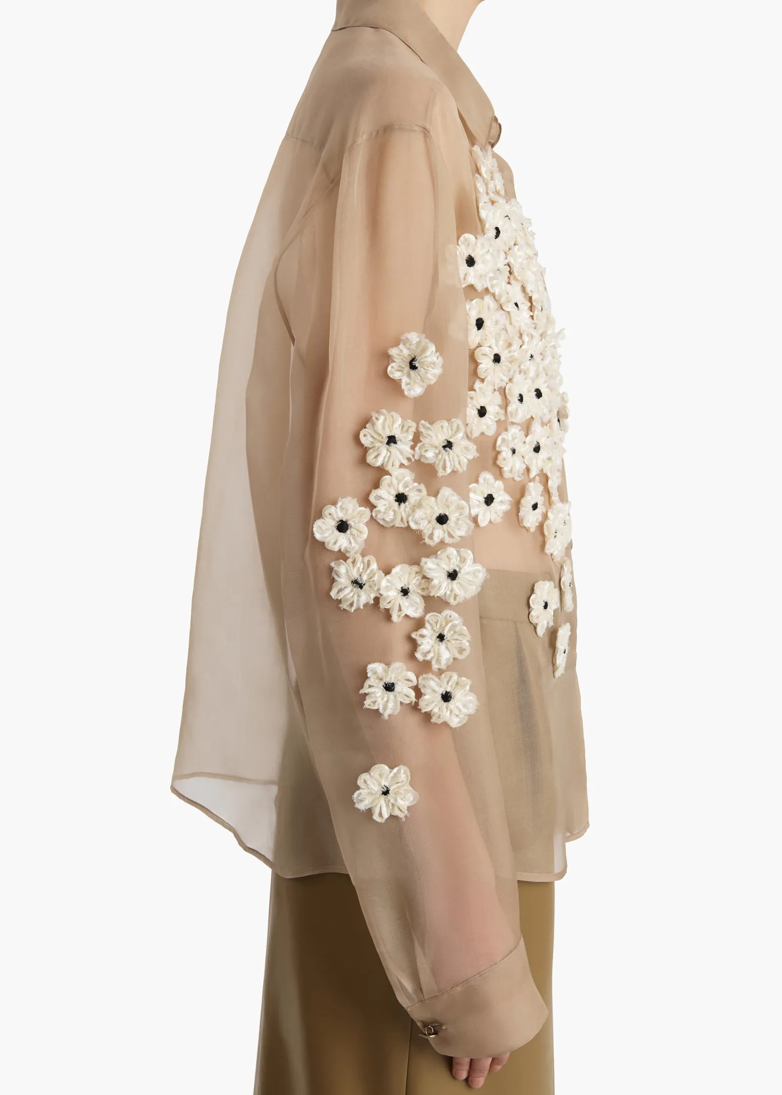 Khaite Shirts & Tops-Argo Top in Tea Stain with Floral Embroidery