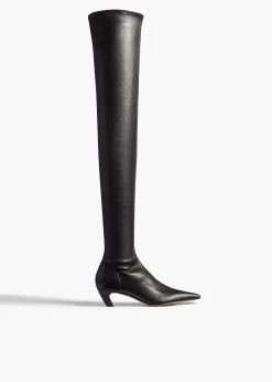 Khaite Boots-Arizona Over-the-Knee Stretch Boot in Black Nappa Leather