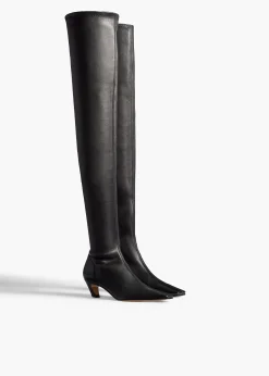 Khaite Boots-Arizona Over-the-Knee Stretch Boot in Black Nappa Leather