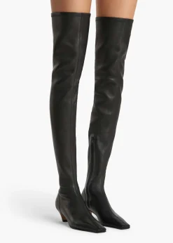 Khaite Boots-Arizona Over-the-Knee Stretch Boot in Black Nappa Leather