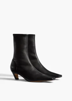 Khaite Boots-Arizona Stretch Ankle Boot in Black Nappa Leather