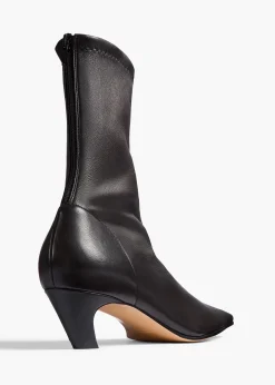 Khaite Boots-Arizona Stretch Ankle Boot in Black Nappa Leather