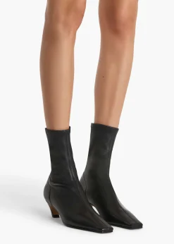 Khaite Boots-Arizona Stretch Ankle Boot in Black Nappa Leather