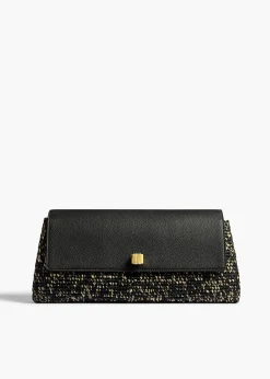 Khaite Evening-Audrey Clutch in Black and White Marled Raffia
