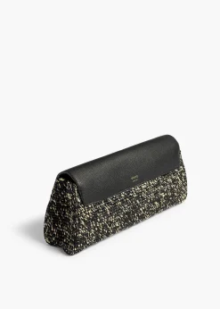 Khaite Evening-Audrey Clutch in Black and White Marled Raffia