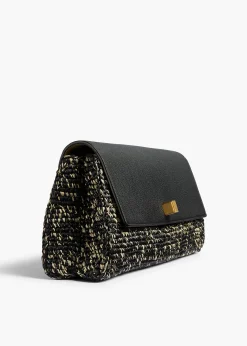 Khaite Evening-Audrey Clutch in Black and White Marled Raffia