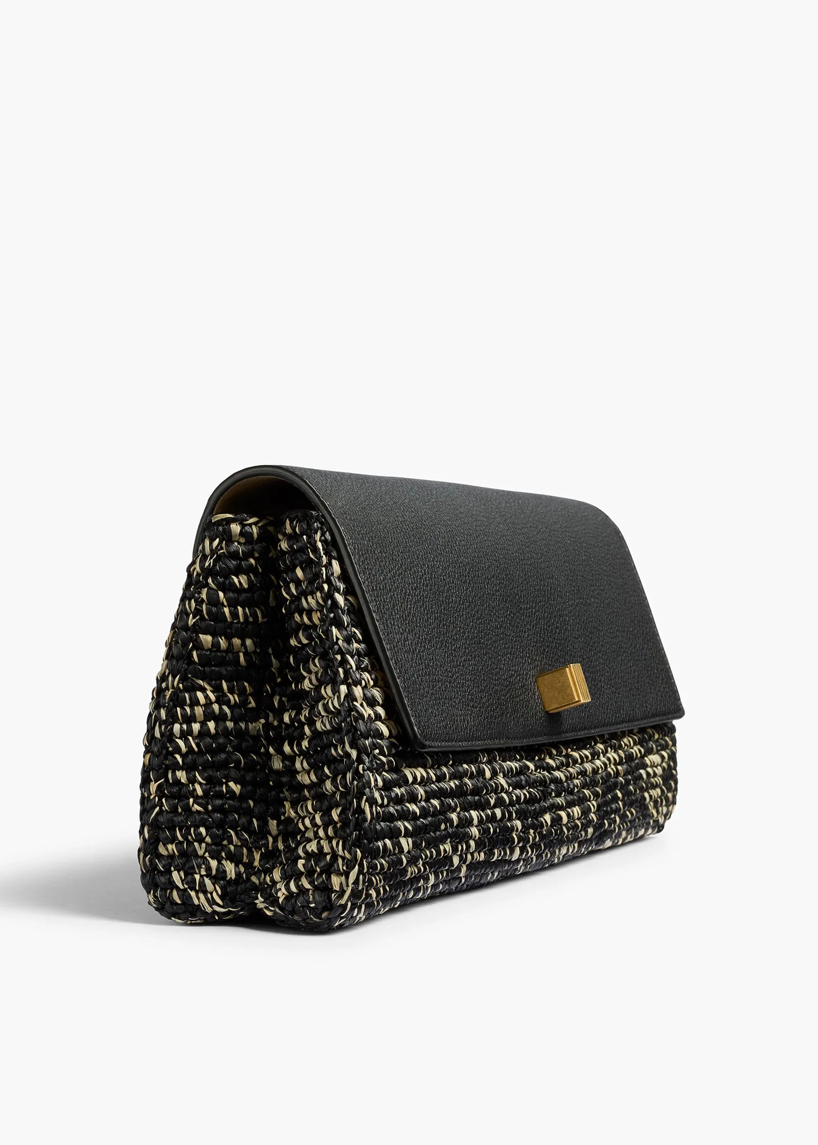 Khaite Evening-Audrey Clutch in Black and White Marled Raffia