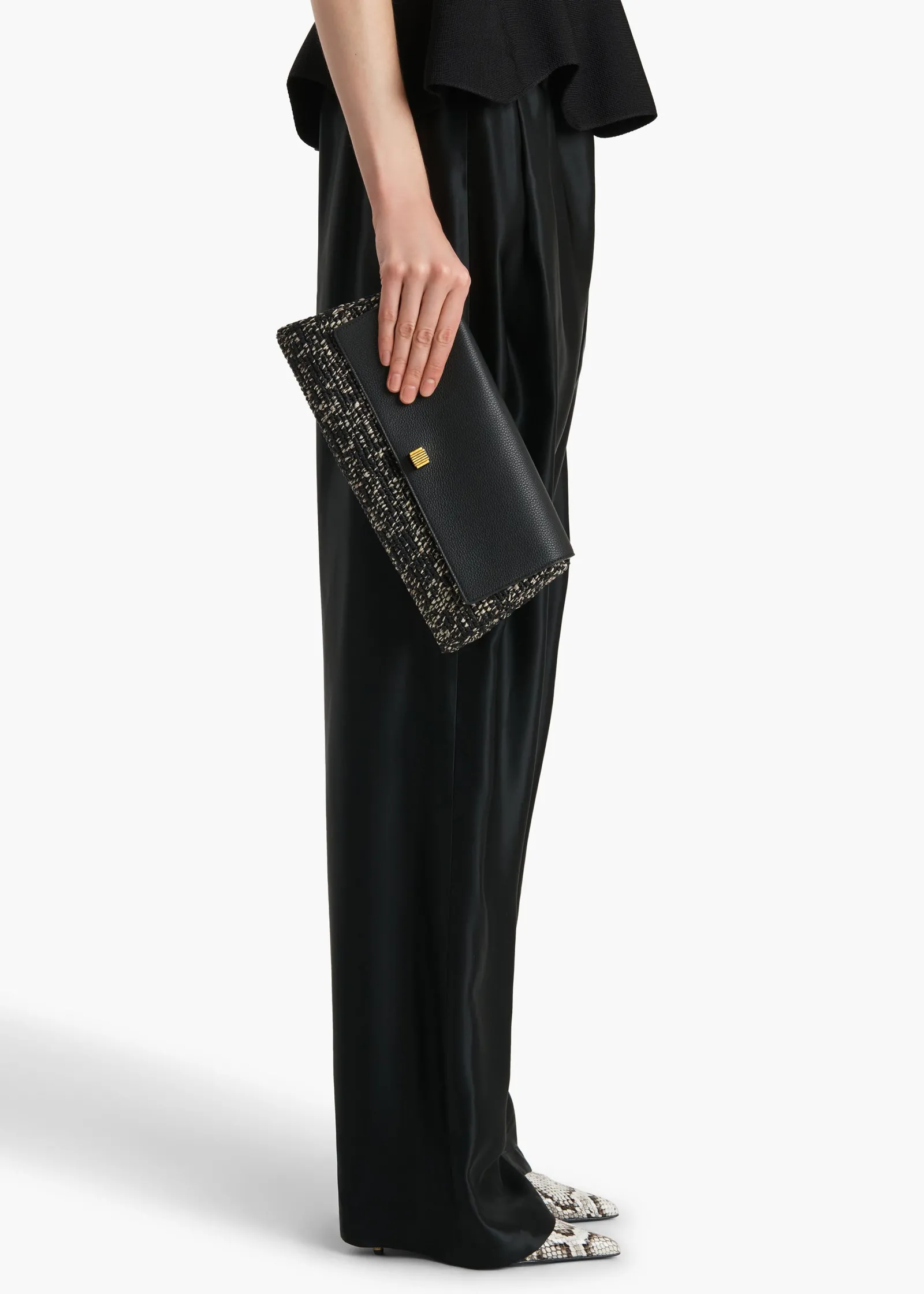 Khaite Evening-Audrey Clutch in Black and White Marled Raffia