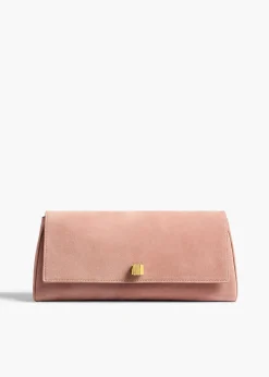 Khaite Evening-Audrey Clutch in Dusty Pink Suede