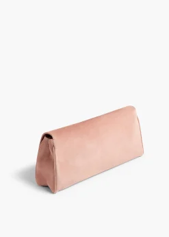 Khaite Evening-Audrey Clutch in Dusty Pink Suede