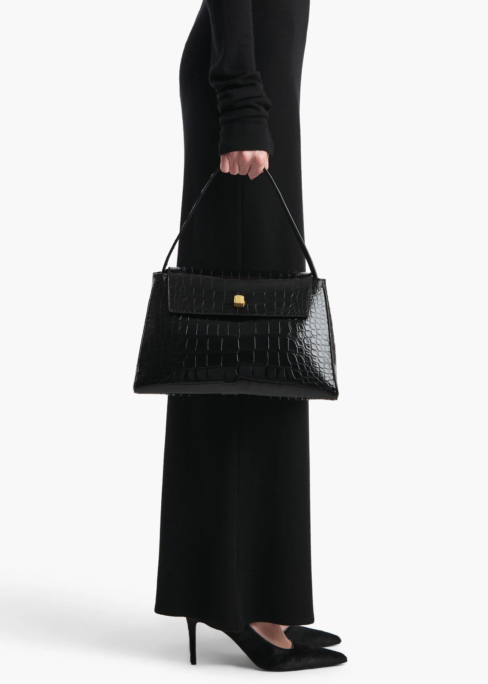 Khaite Top Handle-Audrey Top Handle Bag in Black Alligator