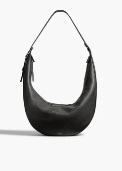 Khaite Crossbody Bags-Augustina Hobo in Black Pebbled Leather
