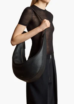 Khaite Crossbody Bags-Augustina Hobo in Black Pebbled Leather