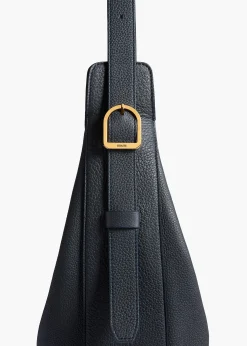 Khaite Crossbody Bags-Augustina Hobo in Midnight Pebbled Leather