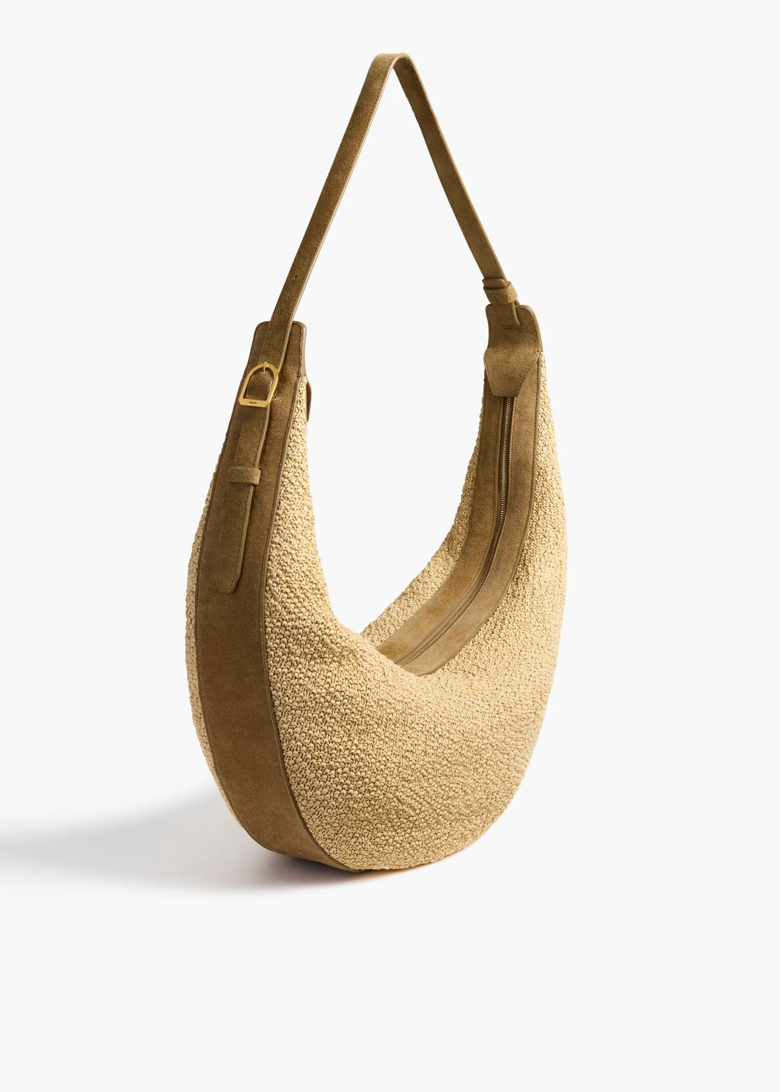 Khaite Crossbody Bags-Augustina Hobo in Wheat Suede and Natural Raffia