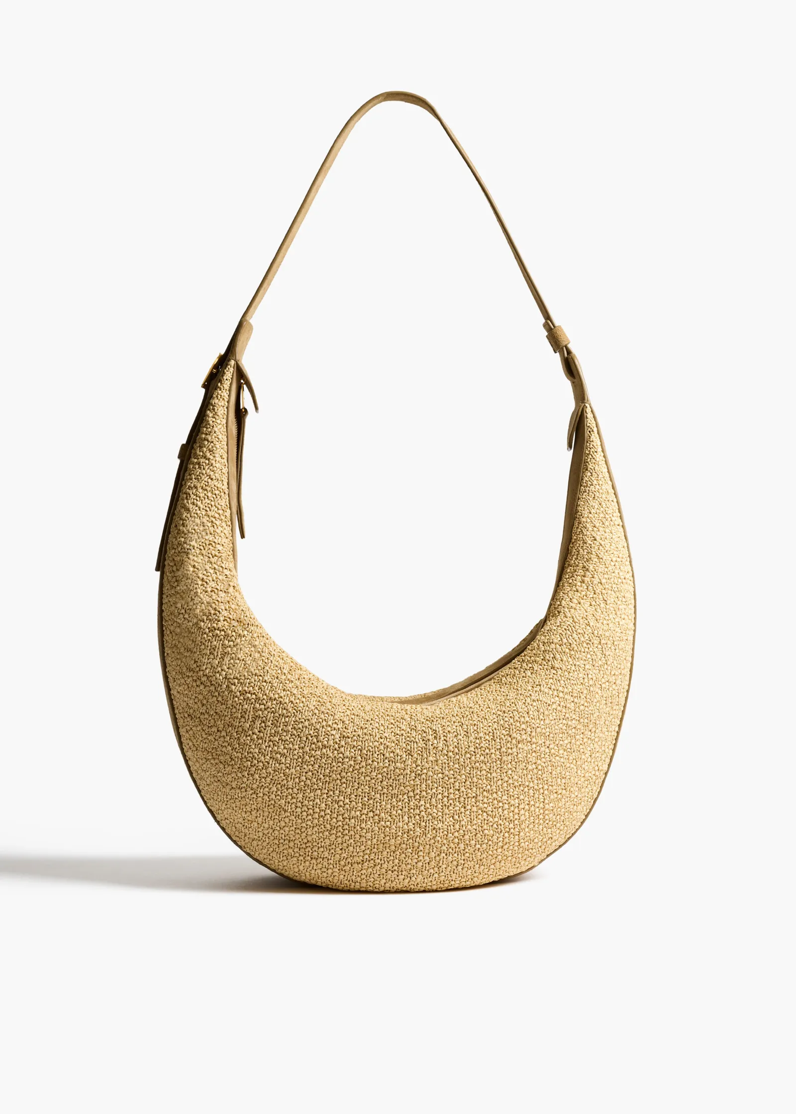Khaite Crossbody Bags-Augustina Hobo in Wheat Suede and Natural Raffia