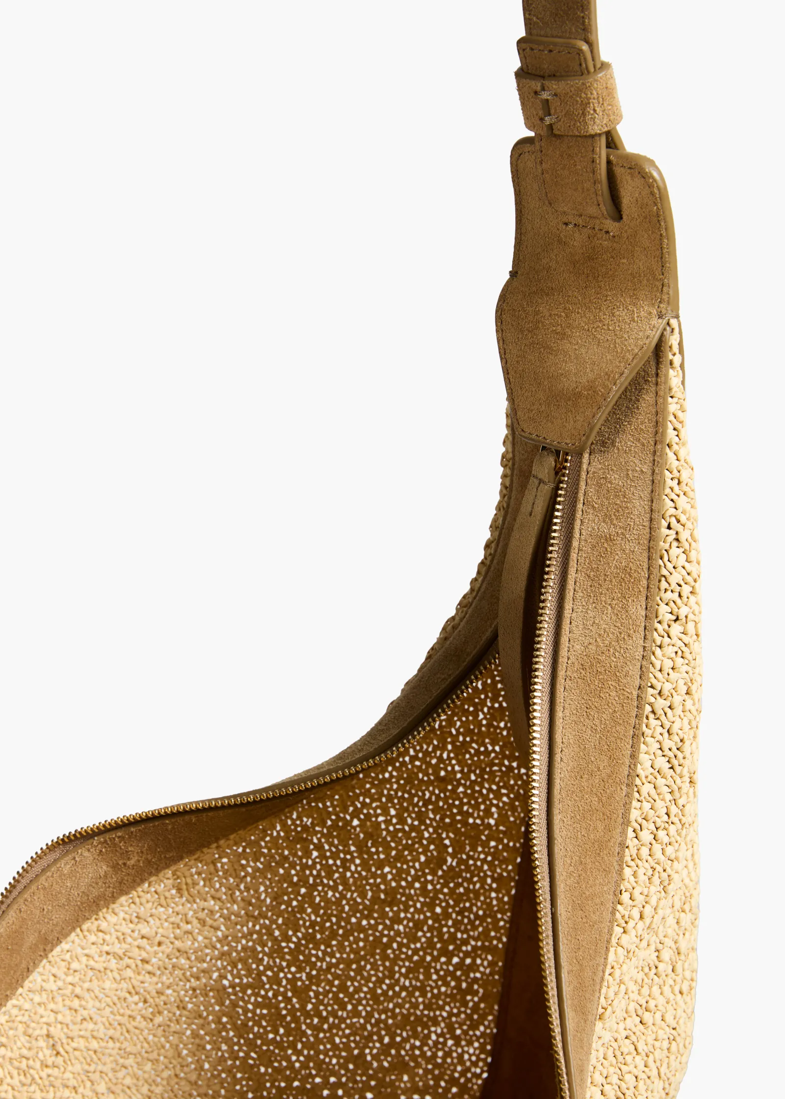 Khaite Crossbody Bags-Augustina Hobo in Wheat Suede and Natural Raffia