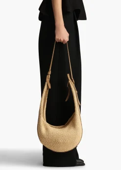 Khaite Crossbody Bags-Augustina Hobo in Wheat Suede and Natural Raffia