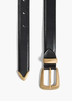 Khaite Belts-Benny Belt in Black Leather with Gold