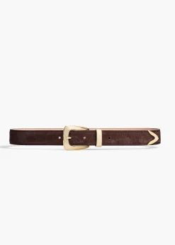 Khaite Belts-Benny Belt in Coffee Suede with Gold