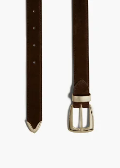 Khaite Belts-Benny Belt in Coffee Suede with Gold