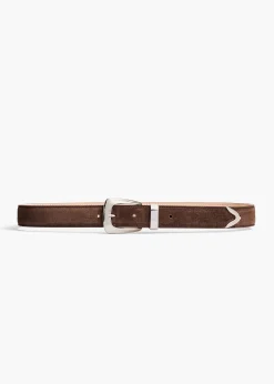 Khaite Belts-Benny Belt in Ebano Suede with Silver